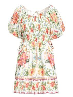 farm rio bloom garden short sleeve mini dress FARM Rio Women's Off-White Garden Tiles Plaid Mini Dress